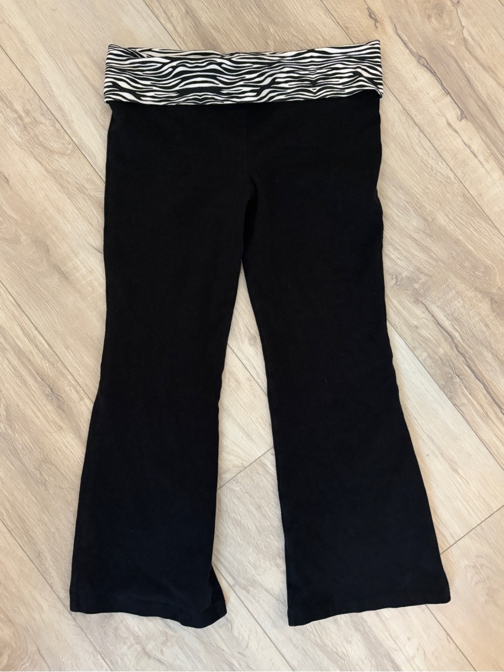 Black Yoga Pants with Zebra Fold-Over Waist